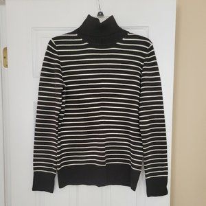 French Connection Black and White Striped Turtleneck Sweater Size L